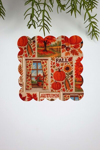 decofav Etamine Look Autumn Themed Laser Cut Digital Printed Cocktail Napkin 1 Piece