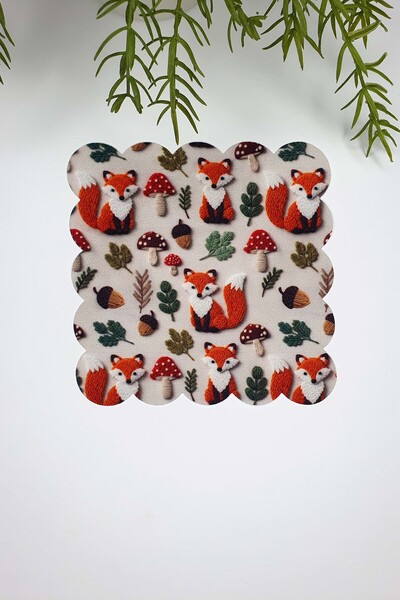 decofav 3D Autumn Fox Mushroom Design Laser Cut Digital Printed Cocktail Napkin 1 Piece