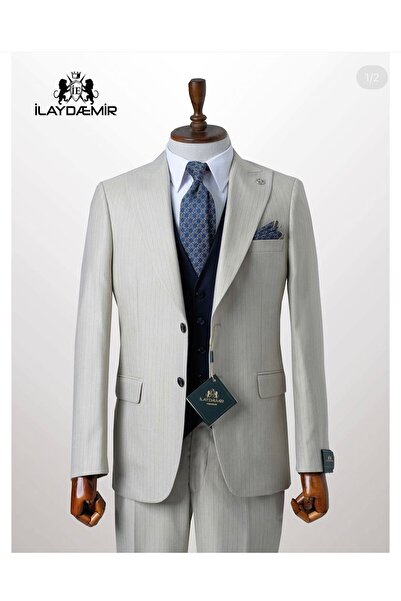 ilayda emir Beige Navy Striped Suit
