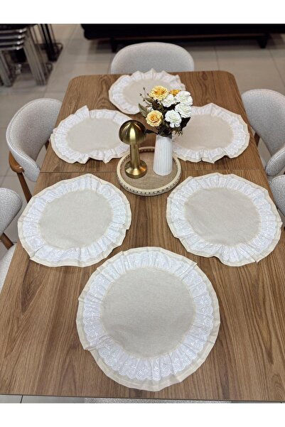 NURGİTA HOME %100 Pamuk Fisto Fırfırlı Vintage Amerikan Servis (6 Adet)