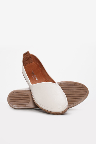 Ayakkabıhane Genuine Leather Inside and Out Beige Stylish Women's Ballerina Shoes Ah082402612205