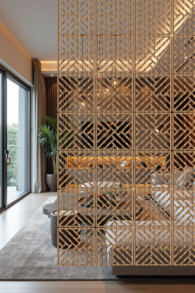 lexi Lazer Kesim Sarkıt Paravan, Ahşap Separatör, Oda Bölücü 4'lü Panel Levha...