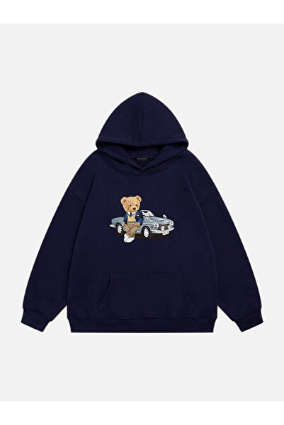 Mad&Calf Unisex Rich Teddy Printed Hooded Fleece Oversize Sweatshirt