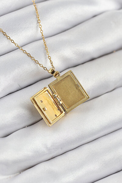 ForWhat Zarif Kadın için Golden Çelik Zirkonlu Açılabilr Kapaklı Kitap Kolye