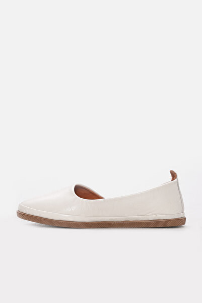 Ayakkabıhane Genuine Leather Inside and Out Beige Stylish Women's Ballerina Shoes Ah082402612205