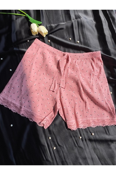 eflora Kadın Pembe Dantel Detaylı %100 Pamuklu Ev ve Uyku Şortu