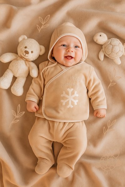 Ozz Baby Boy Baby Newborn 0-3 Months Snow White Themed Velvet 7-Piece Hospital Release Zibin Set (Boxed Product)