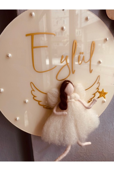 Zen Ahşap Tasarım Bebek Odası Kapı Süsü / İsimli Peri Kızlı Kapı Süsü