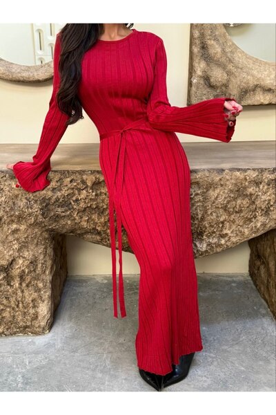 LAMİFUSTORE Ribbed Knit Dress with Waist Detail
