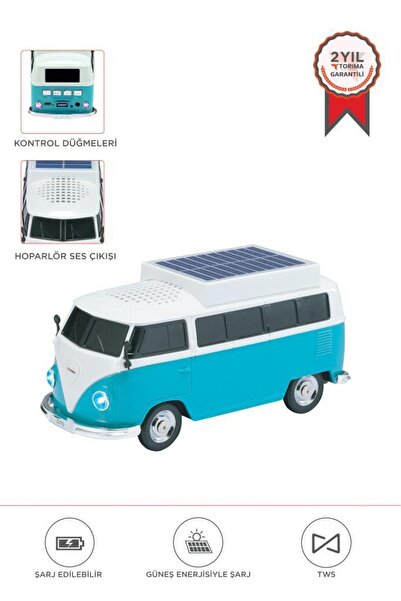 Torima Bluetooth Hoparlör Retro Araba Vosvos Tasarımlı Solar Şarjlı Speaker D70 Yeşil