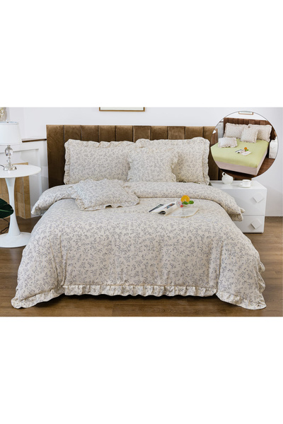 FIONNA.RO Fine Cotton Underwear With Elastic Ruffle Pattern - Cream Bohemian Floral
