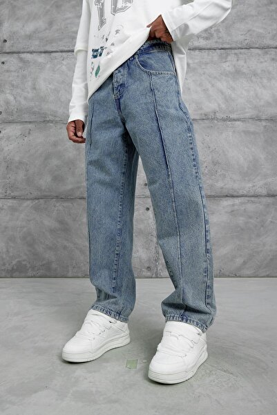 NOMARC Παντελόνι τζιν με ριγέ φαρδύ κούφιο σχήμα σε μπλε ναυτικό χρώμα