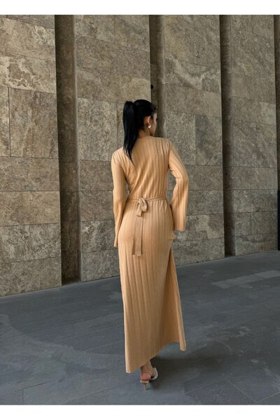 LAMİFUSTORE Bel Detaylı Fitilli Triko Elbise