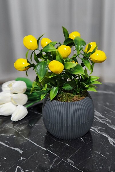 ALSHOP Artificial Flower Fruit Bunch Tree with Stone Moss in Luxurious Medium Pot