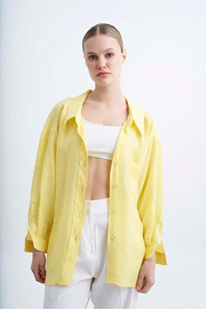 Sibel Günay Butik Cămașă galbenă supradimensionat pentru femei |   Detaliu de...