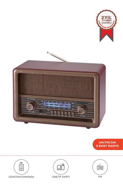 Torima Bluetooth Hoparlör Nostaljik Radyo Uzaktan Kumandalı TWS USB TF Destekli Speaker D56 Kahverengi