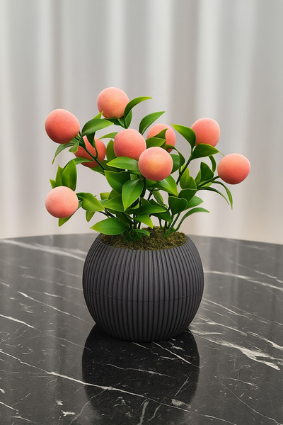 ALSHOP نبات اصطناعي فاخر على شكل شجرة فاكهة مع طحالب حجرية في وعاء متوسط الحجم