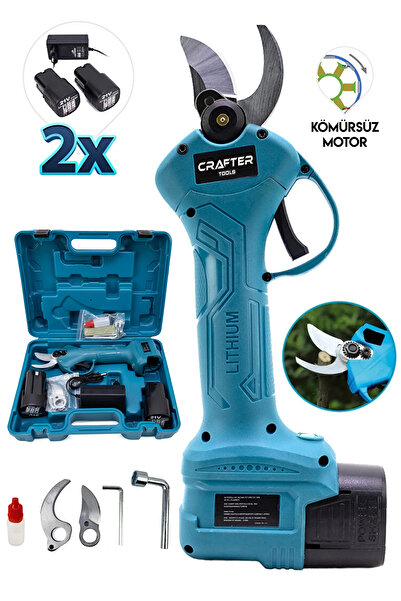 CRAFTERTOOLS 21 V Çift Akülü Ağaç Odun Dal Budama Kesme Makinası Şarjlı Budama Makası