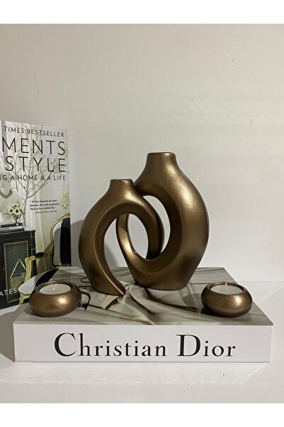 Porselian Sevgili Vazo Sarmaşık Vazo Mumluklu Şamdanlı Set