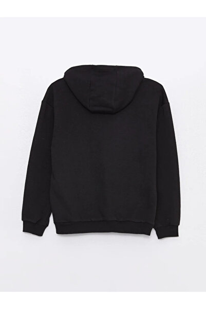 LC Waikiki LCW KidsSiyah Kapüşonlu Baskılı Uzun Kollu Kız Çocuk Sweatshirt Ve Eşofman Altı