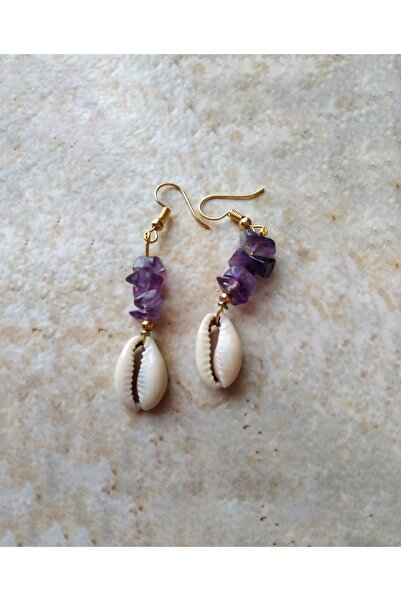 Medusa Accessories أقراط من حجر العقيق الطبيعي على شكل صدفة البحر