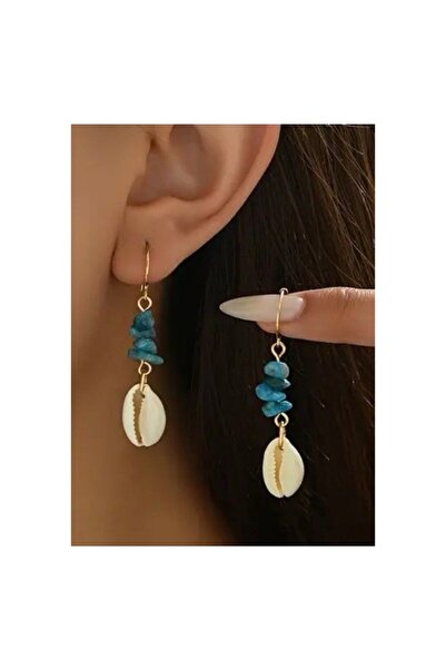 Medusa Accessories أقراط من الأحجار الطبيعية الأباتيت الزرقاء على شكل صدفة البحر