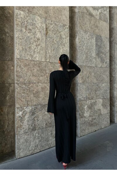 LAMİFUSTORE Bel Detaylı Fitilli Triko Elbise