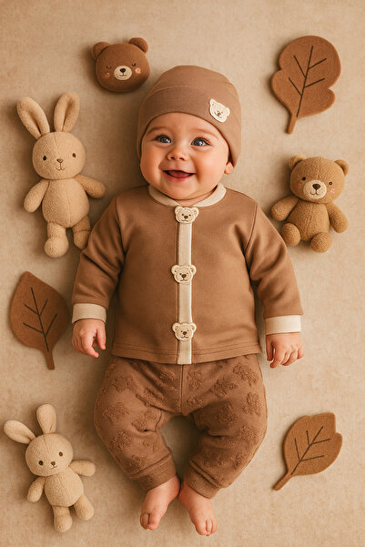 Ozz Baby منشفة جاكار فاخرة للأطفال حديثي الولادة من عمر 0-3 أشهر مع دمية دب ط...