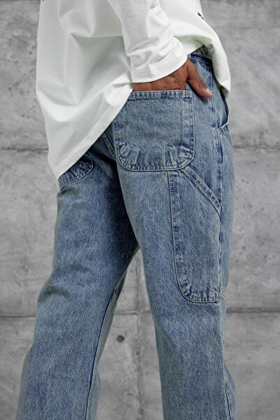 NOMARC Μπλε ναυτικό Mb Τζιν με λεπτομέρεια τσέπης, φαρδύ κομμένο σε σχήμα τζιν