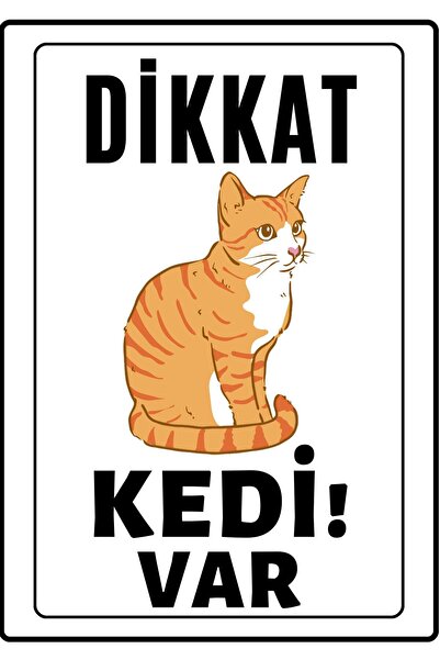 Genel Markalar Dikkat Kedi Var Uyarı Ikaz Levhası Pvc Kaplama A4 Sarı