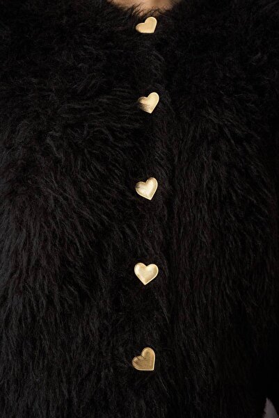 Vaveyla Γυναικεία πλεκτή ζακέτα με μαύρα κουμπιά καρδιάς