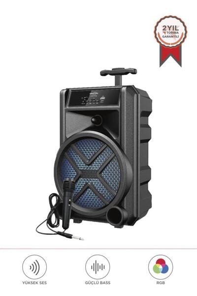 Torima GTS-1630 Siyah 8 inc Mikrofonlu RGB Ledli Taşınabilir Bluetooth Hoparl...