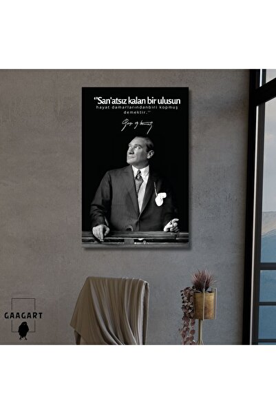 GAAGART Tekli Dikey Kanvas Makam Panosu Atatürk Sözleri Sanatsız kalan bir ul...