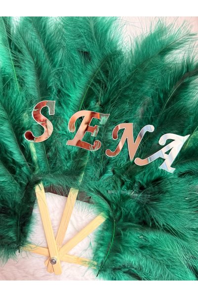 SOFT Green Bridal Fan with Name Can Be Engraved Silver Color