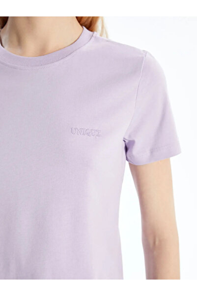LC Waikiki Lilac Embroidered 100% Cotton Women's T-Shirt