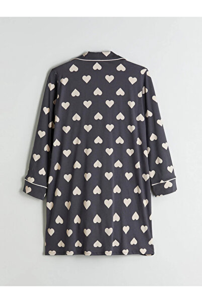 LC Waikiki Shirt Collar Heart Patterned Maternity Nightgown