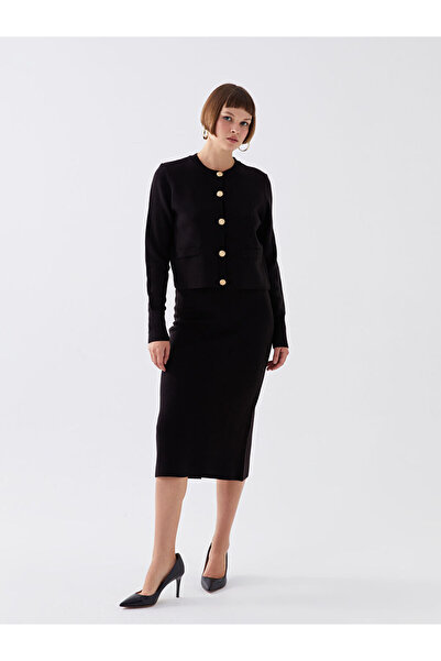 LC Waikiki Μαύρη ελαστική γυναικεία πλεκτή φούστα με στενή εφαρμογή