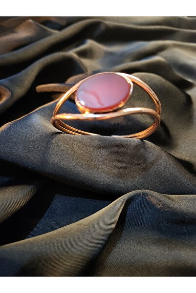 bazin Doğal Kırmızı Akik Taşlı El İşlemesi Bakır Bileklik