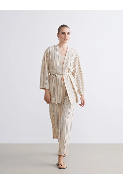 LC Waikiki Striped Wide Leg Women's Trousers with Elastic Waist