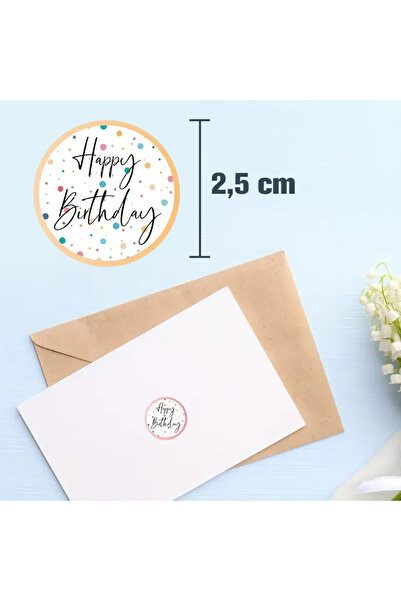 hdcw 500 ADET 2.5cm RULO YAPIŞKANLI HAPPY BIRTHDAY STICKER ETİKET, HEDİYE PAKETLEME, DOĞUM GÜNÜ