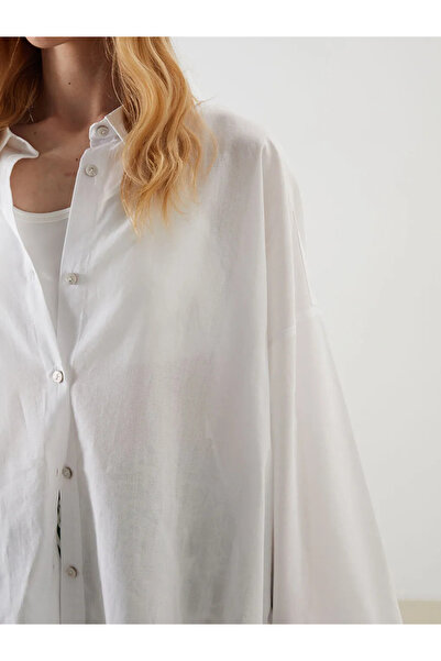 LC Waikiki White Shirt Collar Women's Beach Dress