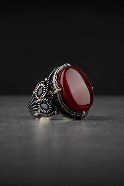 RINROS Akik Taşlı 925 Ayar Erkek Gümüş Yüzük