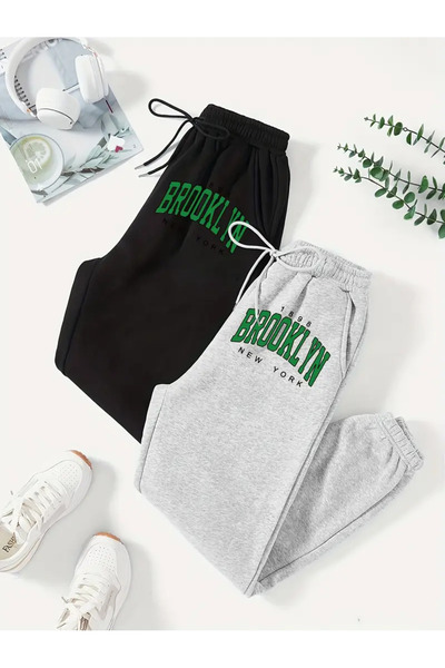 darkopia Unisex Women's Men's Brooklyn Printed 3 Thread 2-Piece Set Jogger Sweatpants