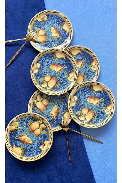 Yiğit Seramik Züccaciye Kösem Sultan 6 Pieces Dessert Plates (Lemon)