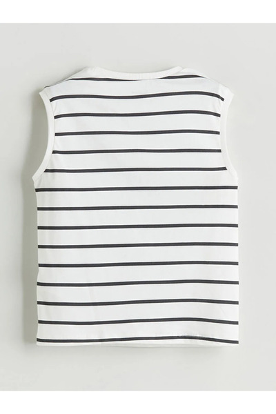 LC Waikiki Ecru Striped Boy's Undershirt and Shorts 2-Piece