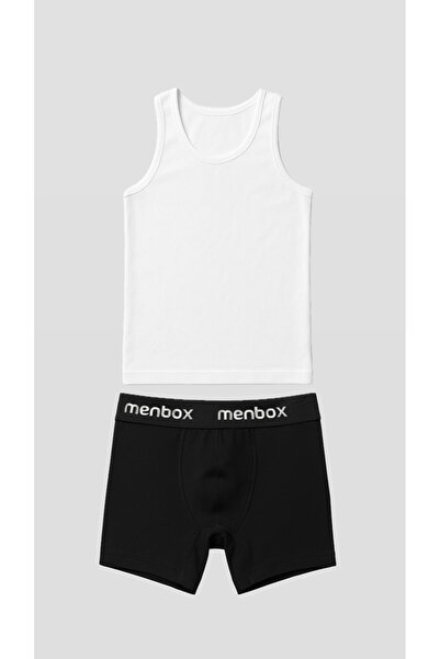 Cherry Bloom Cotton Men's 2-Piece Underwear Set White Undershirt Black Boxer