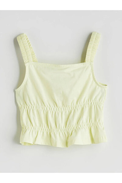 LC Waikiki Green Square Collar Girls' Crop Blouse