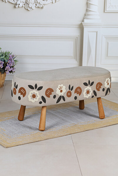 PUFMANYA LUNA PUNCH KREM X-LARGE 90 CM ÖZEL DOĞAL BOHEM AYAKLI ÇOK AMAÇLI PUF KOLTUK BENCH