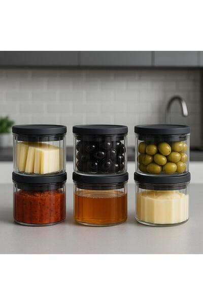 Noah Exclusive 6-Piece Borosilicate Striped Glass Breakfast Set - Leakproof Silicone Plastic Lid - 90 X 70 mm (X6)
