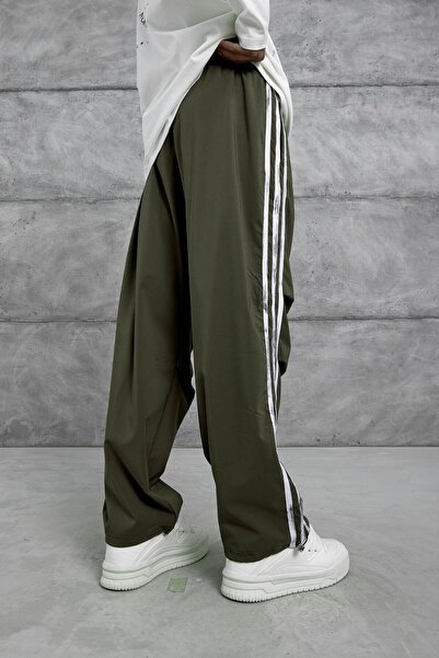 NOMARC Erkek Haki Etxoebang Yazılı Paraşüt Kumaş Baggy Eşofman Altı